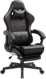 Dowinx Gaming Stuhl Bürostuhl Ergonomischer PC-Stuhl mit Massage Lendenwirbelstütze, Racing Stil PU Leder Hohe Rückenlehne Verstellbarer Drehsessel mit Fußstütze (Schwarz & Rot)