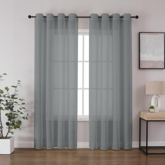 CUCRAF Leinen Voile Vorhänge mit Ösen Lichtfilterung Gardine für Schlafzimmer Wohnzimmer, Grau Blau, H160 x B140cm 2er Set