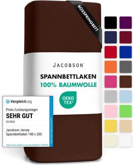 Jacobson Jersey Spannbettlaken Spannbetttuch Baumwolle Bettlaken (140x200-160x220 cm, Schokobraun)