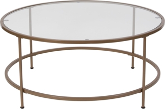 Flash Furniture Astoria Collection runder Couchtisch – moderner Couchtisch aus klarem Glas – gebürsteter goldfarbener Rahmen