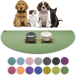 SanoZoo® - Napfunterlage, Öko-TEX - Made in Germany - rutschfeste Futtermatte für Hunde & Katzen, Halbrund Set 2X 40x80 cm Olivgrün