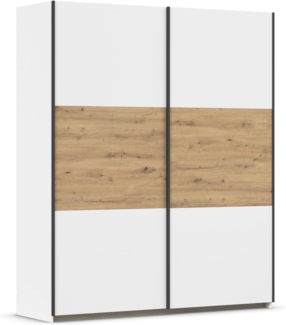Rauch Möbel Neo, Schwebetürenschrank, Kleiderschrank, Kleiderschränke, Garderobe, Schrank mit Stauraum, 2-türig, Farbe Weiß/Eiche Artisan, 175 x 210 x 59 cm