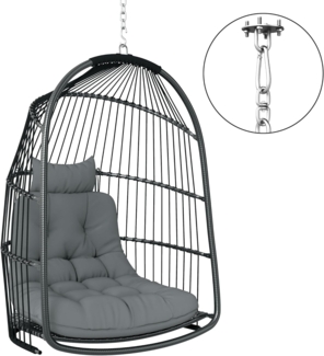 Outsunny Schaukelstuhl mit Kissen, Polyrattan, faltbar,belastbar bis 150kg (Hängesessel, 1 St), für Wohnzimmer, Balkon, Terrasse, Dunkelgrau