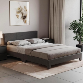 Vida Designs Victoria Doppelbett, 137 cm, Bettgestell, Polsterstoff, Kopfteil, Schlafzimmermöbel, dunkelgraues Leinen, Holz, Double (4 Foot)