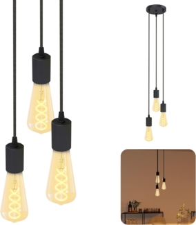SSC-LUXon LED-Hängeleuchte Hängeleuchte PARU 3er mit E27 Filament LEDs dimmbar 3W, Extra Warmweiß