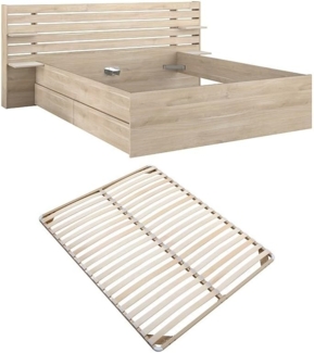 Vente-unique - Bett 180 x 200 cm mit 4 Schubladen - Natur + Lattenrost - TENALIA