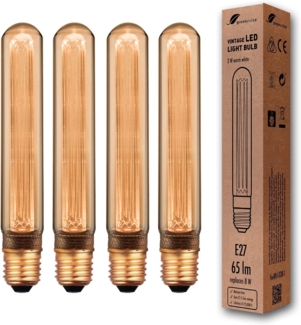 greenandco 4x LED Vintage Glühbirne zur Stimmungsbeleuchtung | E27 T30 | gold | 2W 65lm | 1800K extra warmweiß | 320° | 230V | flimmerfrei | nicht dimmbar | Edison Glühbirne