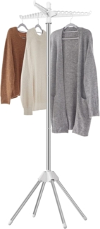 SONGMICS Wäscheständer, Standtrockner, 3 drehbare Arme für Kleiderbügel, 4 Beine, klappbar, für Innenbereich, Edelstahl, für Kleidung und Socken, 150 cm hoch, weiß-silbern