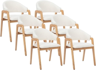 Vente-unique - Stuhl mit Armlehnen 6er-Set - Bouclé-Stoff & Kautschukholz - Weiß - SOLUNA