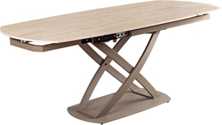 riess-ambiente Esstisch INCEPTION 130-190cm greige · ovaler Keramik-Tisch im Marmor-Design (Einzelartikel, 1-St), bis 8 Personen · ausziehbar · mit Metall-Fuß & Bodenplatte · Travertin