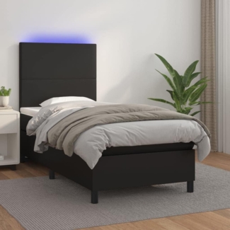 vidaXL Polsterbett mit Matratze & LED Schwarz 90x190 cm Kunstleder [3135795]