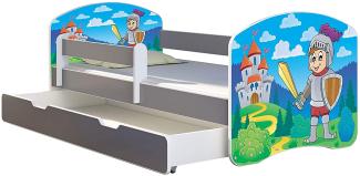 ACMA Kinderbett Jugendbett mit Einer Schublade und Matratze Grau mit Rausfallschutz Lattenrost II (32 Ritter, 180x80 + Bettkasten)