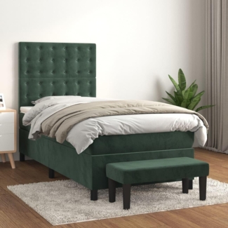 vidaXL Boxspringbett mit Matratze Dunkelgrün 100x200 cm Samt 3138070