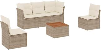 vidaXL 6-tlg. Garten-Sofagarnitur mit Kissen Beige Poly Rattan 3223545