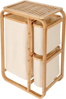 AD. CON Bambus-Wäschekorb, Badezimmer Regal, Bambus Wäscheregal, Wäschesack, Badregal, Wäschesortierer XL Beige