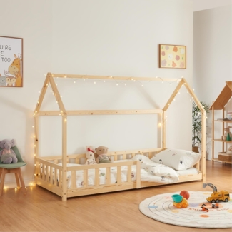 Hausbett Hesel, Kinderbett und Lattenrost, Holzoptik, 90x200 cm