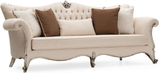 Casa Padrino Luxus Barock Wohnzimmer Sofa Creme / Silber / Antik Silber - Handgefertigtes Barockstil Sofa mit dekorativen Kissen - Luxus Wohnzimmer Möbel im Barockstil - Barock Möbel