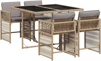 vidaXL 5-tlg. Garten-Essgruppe mit Kissen Beigemischung Poly Rattan 3211620