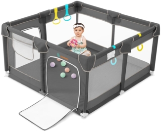 COMOMY Laufstall Baby, 127x127 cm Laufgitter Baby Sicherheitsbereich Schutzgitter für Kinder mit Weichem Netz, Rutschfestem Oxford Bottom (Grau)