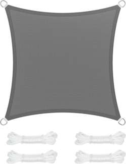 SONGMICS Sonnensegel 4x4 m, Sonnenschutz aus HDPE-Gewebe, luftdurchlässig, wasserdurchlässig, für Terrasse, Garten, Balkon, Camping, quadratisch, konkav, 2 m Seile, rauchgrau GSS44GY