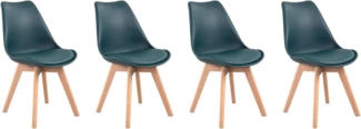 Happy Garden 4er Set Esszimmerstühlen im skandinavischen Stil Nora blau mit Kissen, Küchenstühle, gepolsterte Stühle, Beine aus massivem Buchenholz