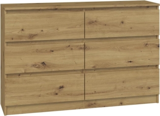 CDF Kommode Malwa M6 120| Farbe: Eiche Artisan | Schrank für Dokumente, Kleinigkeiten | Ideal für Wohnzimmer, Schlafzimmer, Kinderzimmer, Jugendzimmer und Büro | 6 geräumige Schubladen