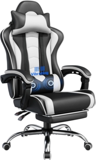 Yaheetech Gaming Stuhl Ergonomischer Gamer Stuhl mit Massagefunktion Computerstuhl mit Fußstütze Bürostuhl 90-135° Rückenlehne verstellbar Gaming Sessel PC Stuhl Weiß