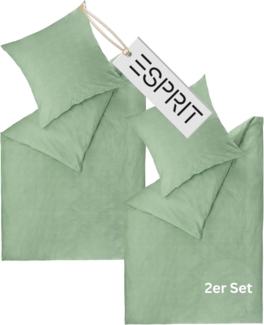 Esprit Bettwäsche HARP Renforce Kissenbezüge und Bettwäsche, Baumwolle, 2 teilig, 135x200 cm - 2er Set in Grün