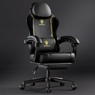 Dowinx Gaming Stuhl, Bürostuhl Gamer Stuhl, Ergonomischer Gamer Sessel mit Fußstütze, Massage Gaming Chair PU Leder PC-Stuhl Verbreiterte Rückenlehne 150KG,Gelb