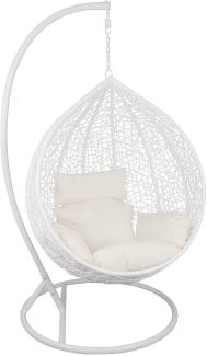 Hängesessel mit Gestell Rattan Korb Hängekorb Polyrattan Gartensessel Weiß