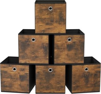 SONGMICS Aufbewahrungsbox, 6er Set, Ordnungsboxen, Vliesstoff, Faltbox, 33 x 33 x 33 cm, Stoffbox, für Würfelregal, Organizer für Kleidung, vintagebraun-schwarz RFBDE133B01
