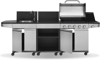 Justus 'Juno' Gasgrill, inkl. Anschlussarmatur, 5 +1 Brenner, silber / schwarz, 113 x 57 x 253 cm