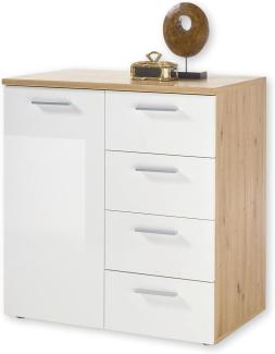 PABLO Kommode in Artisan Eiche Optik, Weiß - Modernes Sideboard mit viel Stauraum für Ihren Wohnbereich - 80 x 85 x 50 cm (B/H/T)