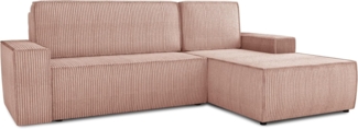 Ecksofa Totti L mit Schlaffunktion und Bettkasten - Cord Stoff - L-Form Couch, Polstersofa, Schlafsofa, Sofagarnitur (Rosa (Poso 052) Seite: Rechts)