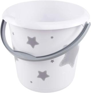 keeeper Deco-Putzeimer ilvie "stars", rund, 10 Liter weiß mit Aufdruck, Material: PP, ergonomisch geformter Henkel in grau, integrierte Mess-Skala, mit Ausguss, Griffmulde am Boden, Maße: (B)300 x (T)300 x (H)280 mm (1260051919600)