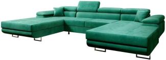 Designer Sofa Calvera U mit Schlaf- und Klappfunktion Grün