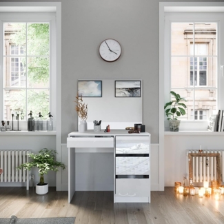 Vicco Schminktisch Frisiertisch Frisierkommode Sherry Weiß Schminkspiegel 90x75 cm modern Schlafzimmer Kommode Schublade Ablage Aufbewahrung Kosmetiktisch Make-Up-Tisch Hochglanz