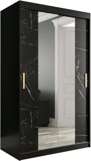 Kleiderschrank Kamoga T1 120 (Schwarz / Marmor Schwarz + Gold, mit Schubladen)