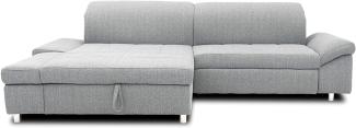 DOMO Collection Mika Ecksofa, Sofa mit Schlaffunktion und Bettkasten in L-Form, Schlafsofa mit Rücken- und Armlehnfunktion, 260 x 178 x 80 cm, Polsterecke in grau