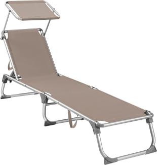 Songmics Sonnenliege, klappbarer Liegestuhl, 193 x 55 x 31 cm, max. Belastbarkeit 150 kg, mit Sonnenschutz, verstellbare Rückenlehne, für Terrasse Pool Garten, taupe GCB19BR