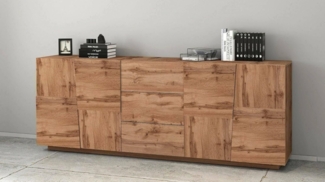 Dmora - Kommode Yoel, Wohnzimmer-Buffet, Wohnzimmer-Kommode mit 4 Türen und 3 Schubladen, 220 x 44 x 86 cm, Eiche