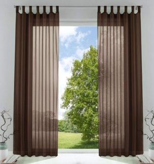 2er-Pack Gardinen Transparent Vorhang Set Wohnzimmer Voile Schlaufenschal mit Bleibandabschluß HxB 225x140 cm Braun, 61000CN