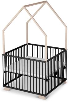 Sämann Laufgitter EXCLUSIVE 100x100 cm mit Matratze - Hausbett & Babybett - stufenlos höhenverstellbar Laufstall Baby Buche schwarz
