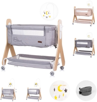 Chipolino Babybett Heart 2 Heart, Beistellbett, Rollen, Matratze, Wiegefunktion hellgrau