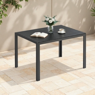 Clevich Gartentisch Wetterfeste, 110x70 cm, Outdoor-Esstisch, WPC Balkontisch, Aluminiumrahmen, Wetterfeste Gartenmöbel, Quadratischer Terrassentisch, Schwarz