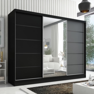 Schwebetürenschrank AVIRA 2 3-türig Schrank 200 cm (mit Spiegel) Farbe: Schwarz , Graphit