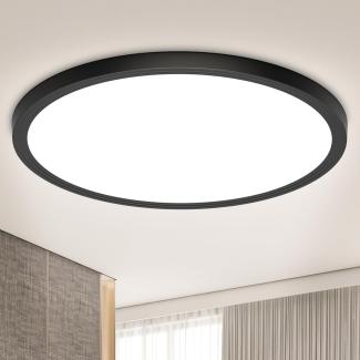 Deckenlampe Led Deckenleuchte Flach Rund, Ø 30CM 24W 4000K 2400LM Neutralweiß Küchenlampe Led Deckenlampe Wohnzimmer Lampe Decke Schwarz Modern Badlampe für Schlafzimmer Kinderzimmer Küche Flur Keller