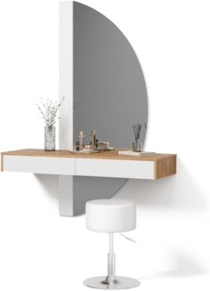 Livinity® Schminktisch Ascona, Weiß/Eiche, mit LED Beleuchtung und Hocker