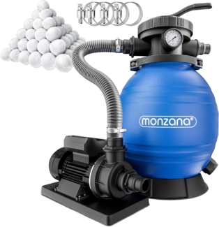 MONZANA® Sandfilteranlage 10.200 l/h inkl 1000gr Filterbällen 7 Wege Ventil 2in1 Adapter
