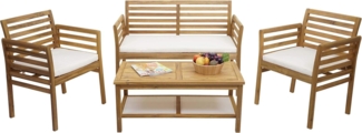 Gartengarnitur HWC-E99b, Sitzgruppe Balkon-Set Lounge-Set, Akazienholz massiv MVG-zertifiziert ~ Kissen creme